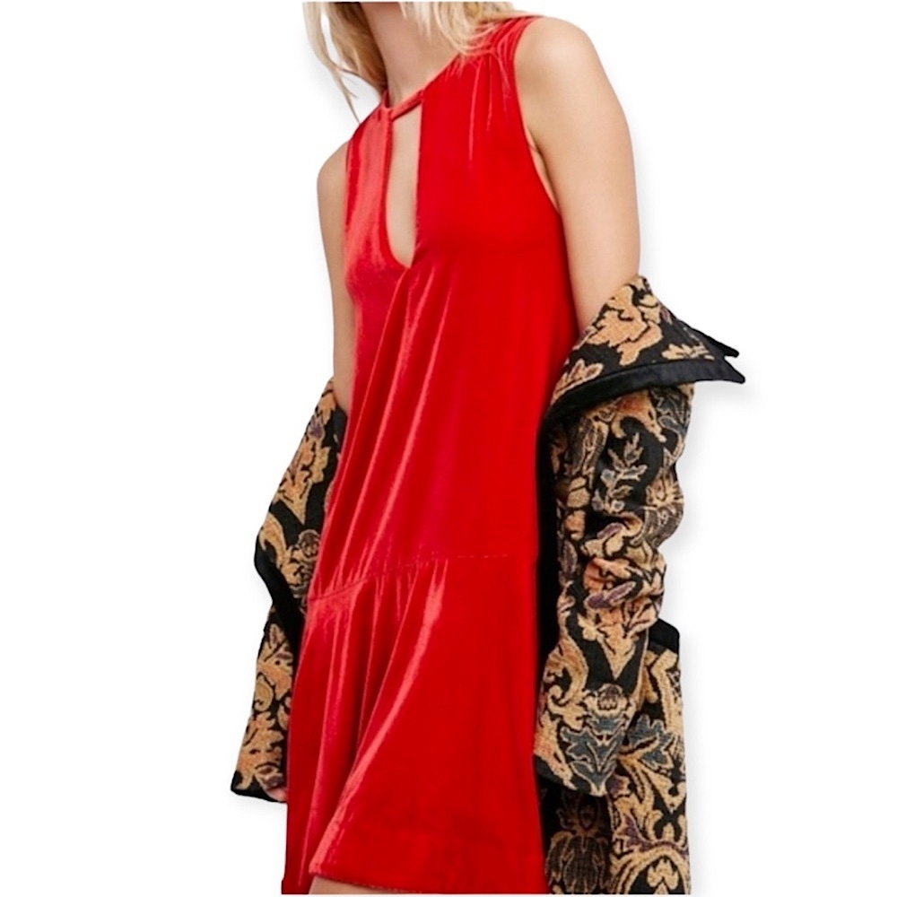 Free People Soft Focus Cherry Velvet Dress
